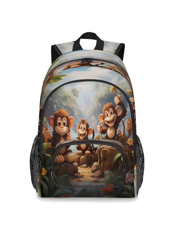 Cartoon Monkeys Backpack, Large Jungle Wild Animals Travel Laptop Backpack Men Women Work Business Computer Casual Daypack Rucksack, 18 Inch