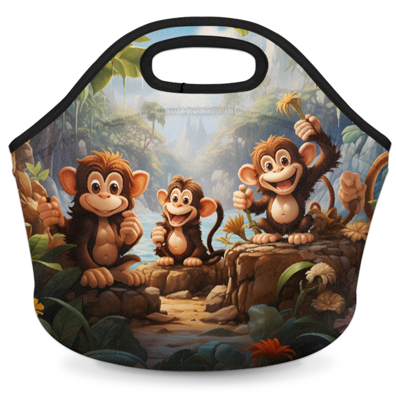 Jiaoprinted Cartoon Monkeys Neoprene Lunch Bag Thermal Insulated Lunch Tote Bag Reusable Washable Picnic Bag for Women Men, Jungle Wild Animals