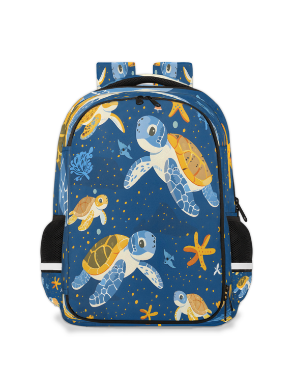 Cartoon Sea Turtle Travel Backpack for Adults, Multi-Functional Casual Daypack with Adjustable Shoulder Straps, Ocean Turtle Starfish Laptop Bag for Work Outdoor