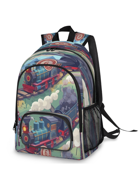 Cartoon Vintage Steam Train Laptop Backpack, Large Mountain Travel Backpack Men Women, Work Business Computer Casual Daypack Rucksack, 18 Inch