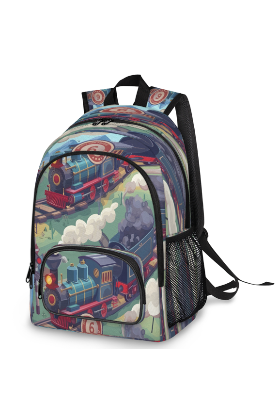 Cartoon Vintage Steam Train Laptop Backpack, Large Mountain Travel Backpack Men Women, Work Business Computer Casual Daypack Rucksack, 18 Inch