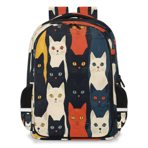 Jiaoprinted Cats Pattern Travel Backpack for Adults, Multi-Functional Casual Daypack with Adjustable Shoulder Straps, Retro Cat Themed Laptop Bag for Work Outdoor