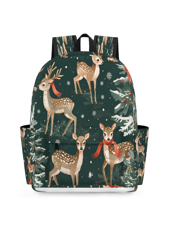 Christmas Fawns Backpack, Lightweight 15 Inch Laptop Backpack for Men Women, Casual Daypack for Travel Work, Deer Snowflakes