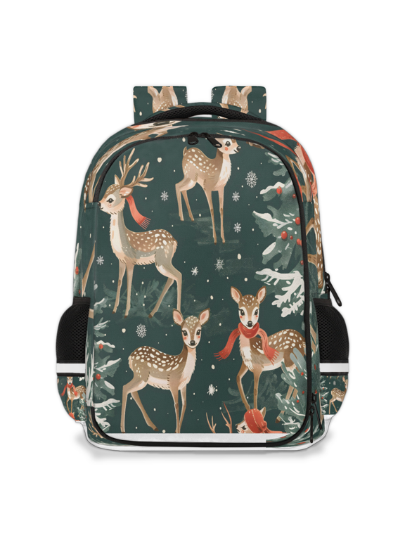 Christmas Fawns Travel Backpack for Adults, Multi-Functional Casual Daypack with Adjustable Shoulder Straps, Deer Snowflakes Laptop Bag for Work Outdoor