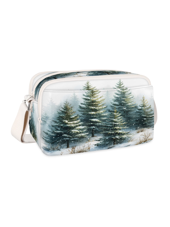 Christmas Pine Tree Crossbody Purse for Women, Waterproof Multi Zipper Pockets Shoulder Bag, Adjustable Strap Casual Daily Travel Crossbody Handbag, Forest Winter