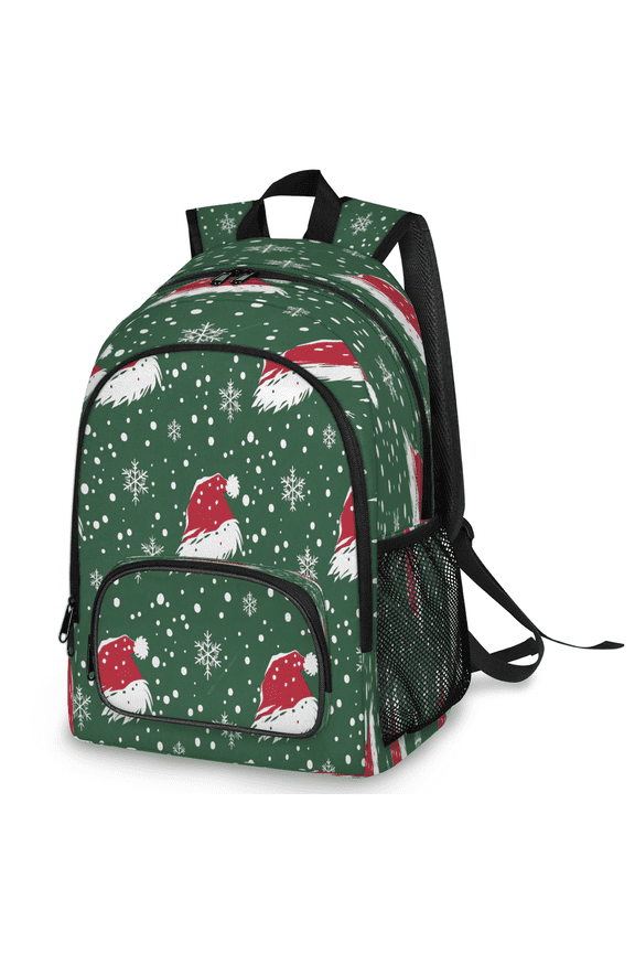 Christmas Snowflake Laptop Backpack, Large Red Santa Hat Travel Backpack Men Women, Work Business Computer Casual Daypack Rucksack, 18 Inch
