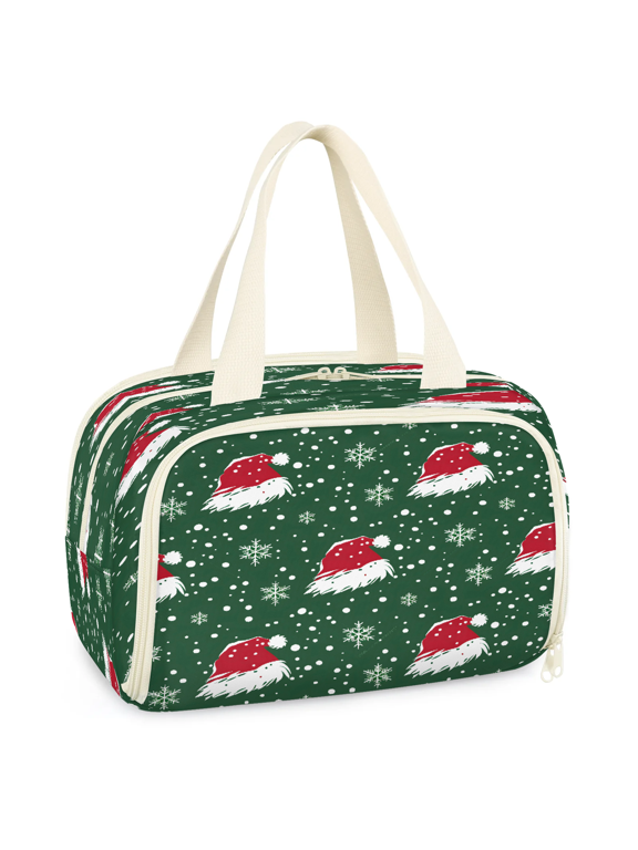 Christmas Snowflake Travel Toiletry Bag, Large Makeup Organizer for Women, Red Santa Hat Lightweight Cosmetic Pouch with Handle for Traveling, Accessories, Essentials, Toiletries