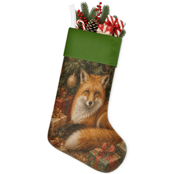 Jiaoprinted Christmas Stocking, 18 Inch Christmas Fox Soft Large Xmas Decorative Stocking with Hanging Loop for Fireplace Mantel Holiday Decor