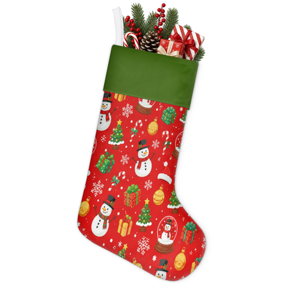 Jiaoprinted Christmas Stocking, 18 Inch Christmas Snowman Tree Soft Large Xmas Decorative Stocking with Hanging Loop for Fireplace Mantel Holiday Decor