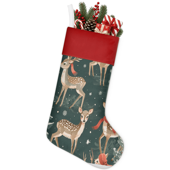 Jiaoprinted Christmas Stocking, Christmas Fawns Holiday Stocking with Hanging Loop for Mantel, Xmas Home Decor, 18 Inch, Deer Snowflakes