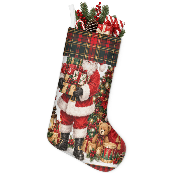 Jiaoprinted Christmas Stocking, Christmas Santa Tree Holiday Stocking with Hanging Loop for Mantel, Xmas Home Decor, 18 Inch