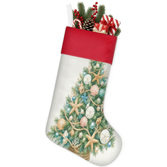 Jiaoprinted Christmas Stocking, Christmas Tree Beach 18" Large Hanging Xmas Decorative Stocking for Fireplace Home Decor