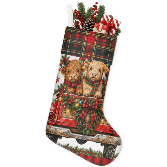 Jiaoprinted Christmas Stocking, Christmas Truck Cow Holiday Stocking with Hanging Loop for Mantel, Xmas Home Decor, 18 Inch