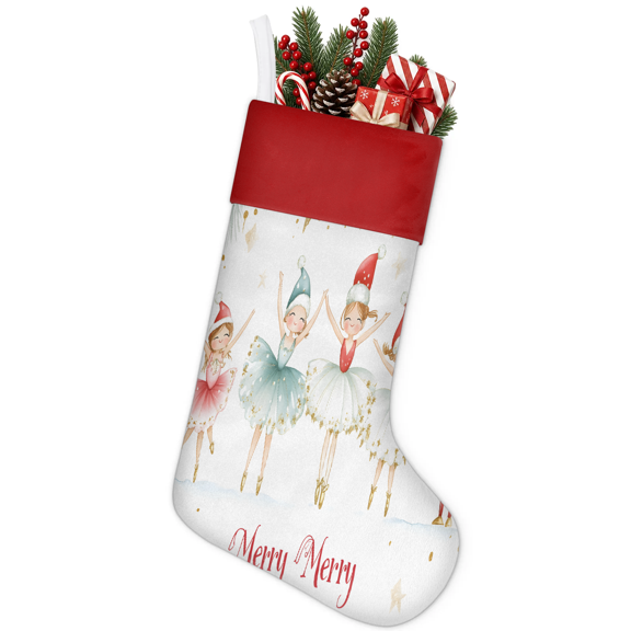 Jiaoprinted Christmas Stocking, Cute Nutcracker and Ballerinas Holiday Stocking with Hanging Loop for Mantel, Xmas Home Decor, 18 Inch, Merry Christmas