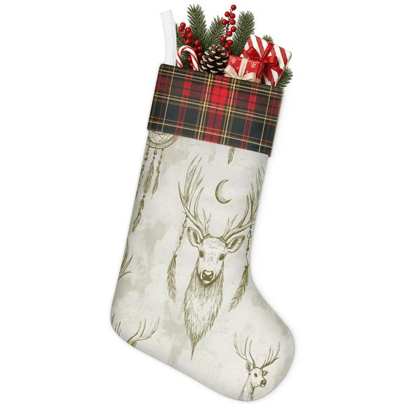 Jiaoprinted Christmas Stocking, Elk Deer Holiday Stocking with Hanging Loop for Mantel, Xmas Home Decor, 18 Inch, Dreamcatchers