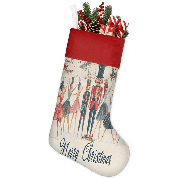 Jiaoprinted Christmas Stocking, Merry Christmas Holiday Stocking with Hanging Loop for Mantel, Xmas Home Decor, 18 Inch, Nutcracker and Ballerinas