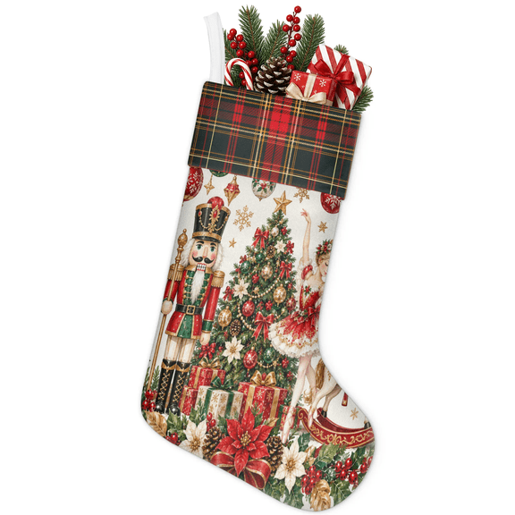 Jiaoprinted Christmas Stocking, Nutcrackers Merry Christmas Holiday Stocking with Hanging Loop for Mantel, Xmas Home Decor, 18 Inch
