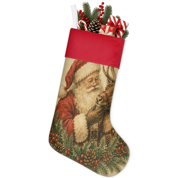 Jiaoprinted Christmas Stocking, Santa Claus Deer 18" Large Hanging Xmas Decorative Stocking for Fireplace Home Decor