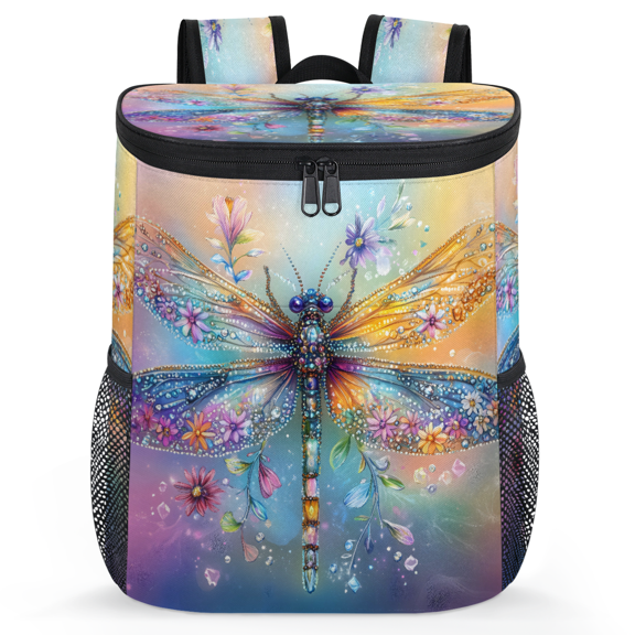 Jiaoprinted Colorful Dragonfly Leakproof Cooler Backpack, Watercolor Dragonfly Insulated Backpack Cooler for Outdoor