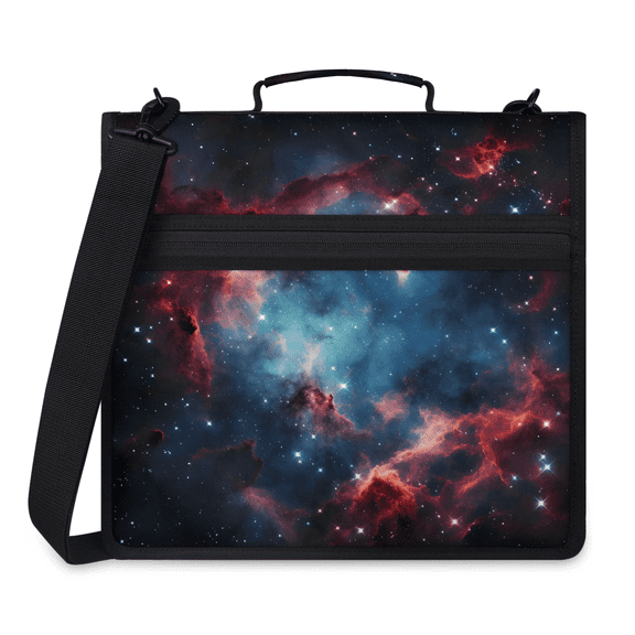 Jiaoprinted Colorful Galaxy Nebula Zipper 3 D-Ring Binder Bag with Shoulder Strap, Outer Space Waterproof Expanding Binder, Multi-Pocket Portfolio Organizer Case