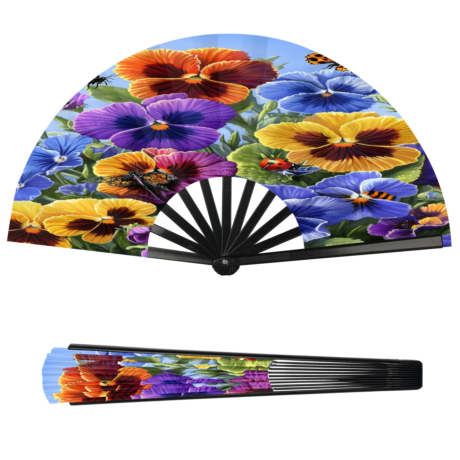 Jiaoprinted Colorful Pansy Flower Folding Hand Fan, Large Portable ...