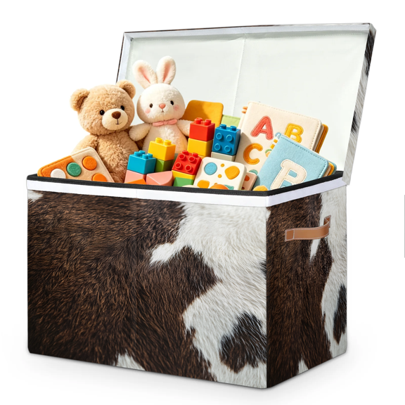 Jiaoprinted Cowhide Print Large Toy Storage Box with Lid and Divider, Abstract Animal Print Foldable Toy Storage Organizer, Stackable Storage Container Home Organization, 85L