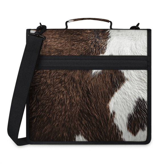 Jiaoprinted Cowhide Print Zipper 3 D-Ring Binder Bag with Shoulder Strap, Abstract Animal Print Waterproof Expanding Binder, Multi-Pocket Portfolio Organizer Case