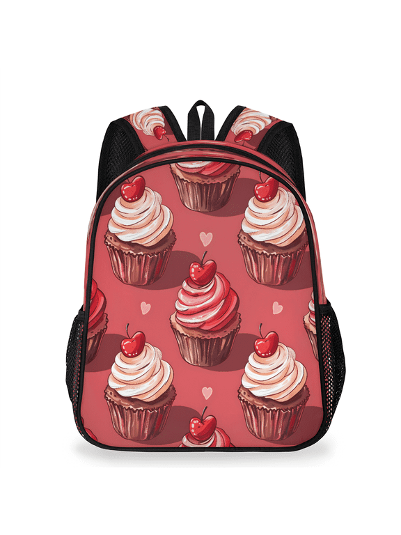 Cupcakes Backpack, Lightweight Casual Daypack with Chest Strap & Water Bottle Pockets, Hearts Sports Travel Bag for Work