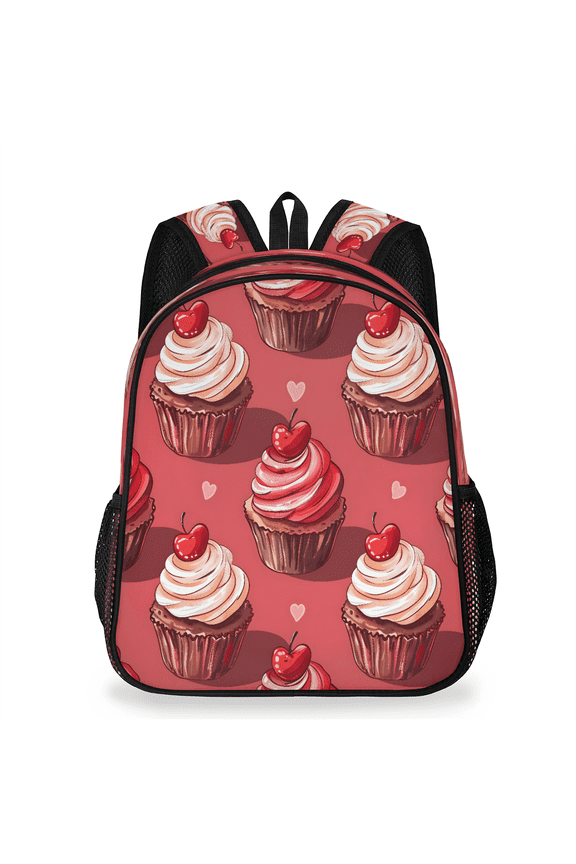 Cupcakes Backpack, Lightweight Casual Daypack with Chest Strap & Water Bottle Pockets, Hearts Sports Travel Bag for Work