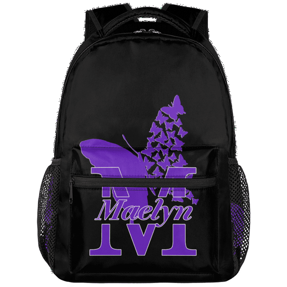 Jiaoprinted Custom Backpack for Woman, Butterfly Personalized Initial Name Large Casual Daypack, Customized Travel Laptop Back Pack, Purple Butterfly