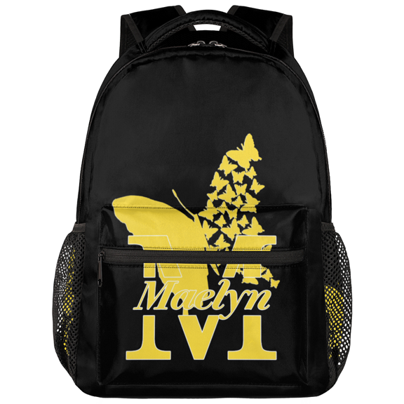 Jiaoprinted Custom Backpack for Woman, Butterfly Personalized Initial Name Large Casual Daypack, Customized Travel Laptop Back Pack, Yellow Butterfly