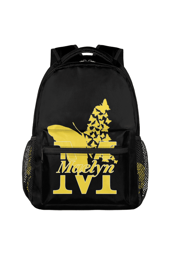 Custom Backpack for Woman, Butterfly Personalized Initial Name Large Casual Daypack, Customized Travel Laptop Back Pack, Yellow Butterfly