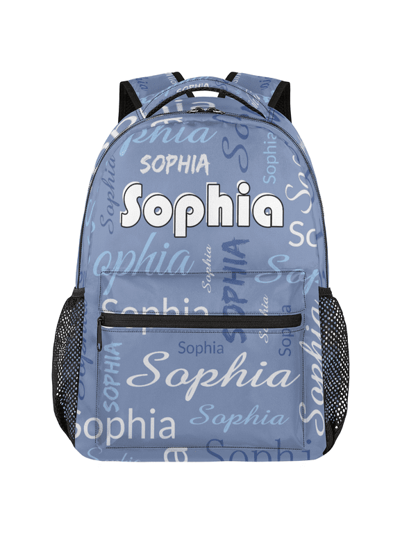 Custom Backpack with Name, Personalized Casual Daypack for Women Men, Customized Travel Laptop Back Pack, Light Blue, 18 Inch