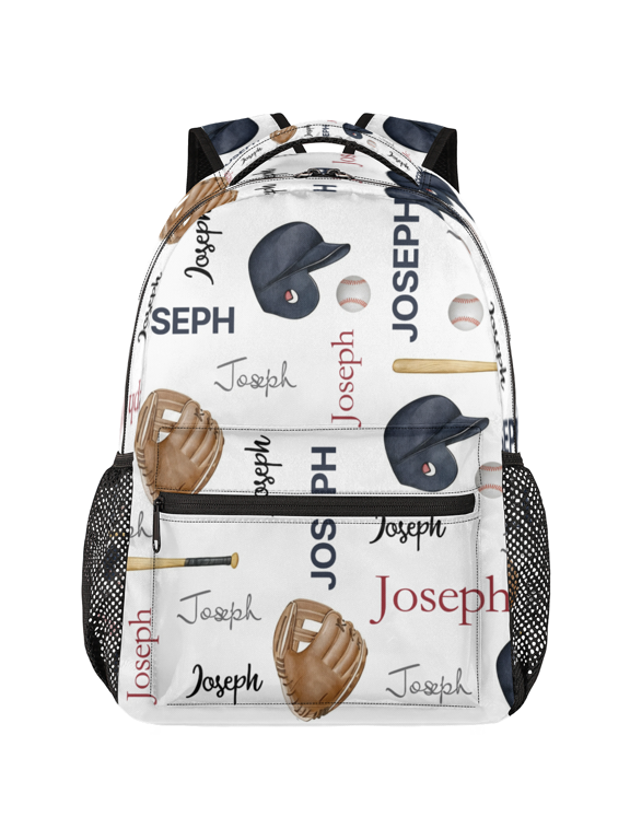 Custom Baseball Bat Cup Ball Backpack with Name, Personalized Lightweight Casual Daypack for Women Men, Customized 18 Inch Travel Back Pack