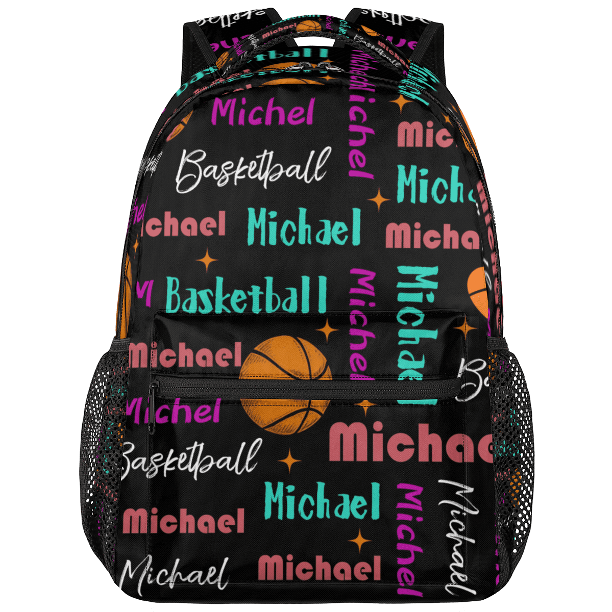 Jiaoprinted Custom Basketball Theme Backpack with Name, Personalized Lightweight Casual Daypack for Women Men, Customized 18 Inch Travel Back Pack
