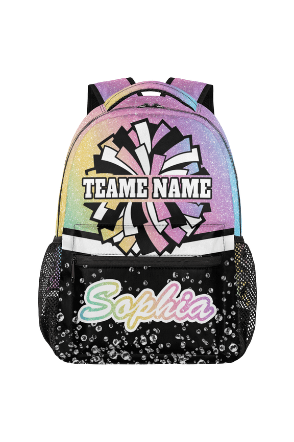 Custom Cheer Backpack for Cheerleader, Personalized Cheer Shoulder Bag with Name, Cheerleading Daypack Cheer Team, Blue Pinks Purple Glitter