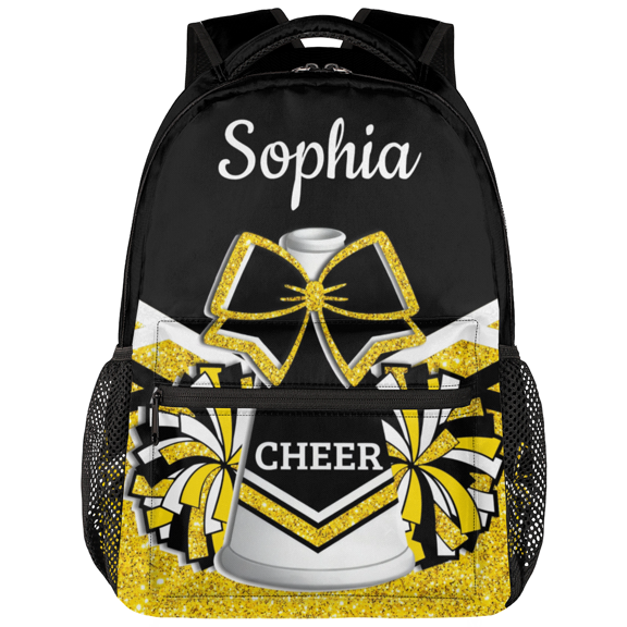 Jiaoprinted Custom Cheer Backpack Personalized Cheerleader Backpack for Sport Training Competition Shoulder Bag Laptop Bag Gold Glitter