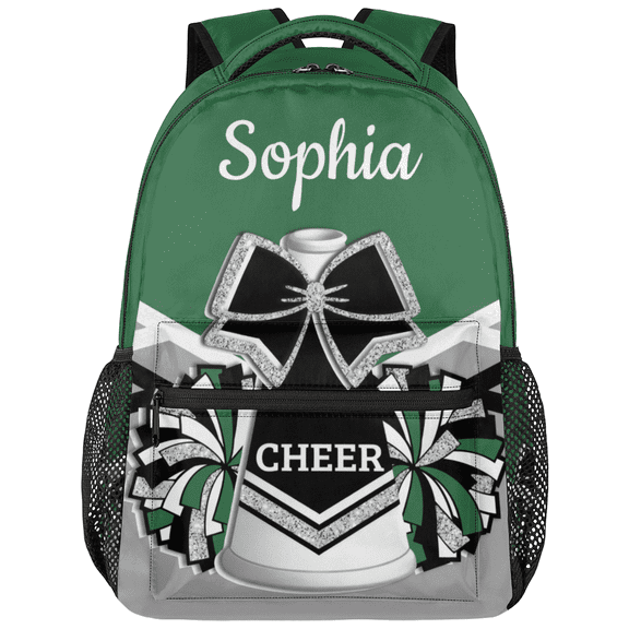 Jiaoprinted Custom Cheer Backpack Personalized Cheerleader Backpack for Sport Training Competition Shoulder Bag Laptop Bag Green Grey