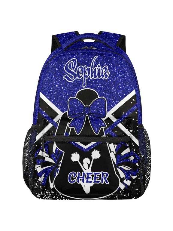 Custom Cheer Backpack, Personalized Cheerleader Bag with Name, Cheerleading Daypack Cheer Team Coaches Gifts, Blue Glitter