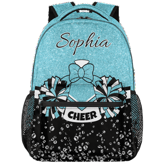 Jiaoprinted Custom Cheer Backpack Personalized Cheerleader Shoulder Bag with Name Laptop Bag for Women, Cheerleading Gifts, Azure Glitter