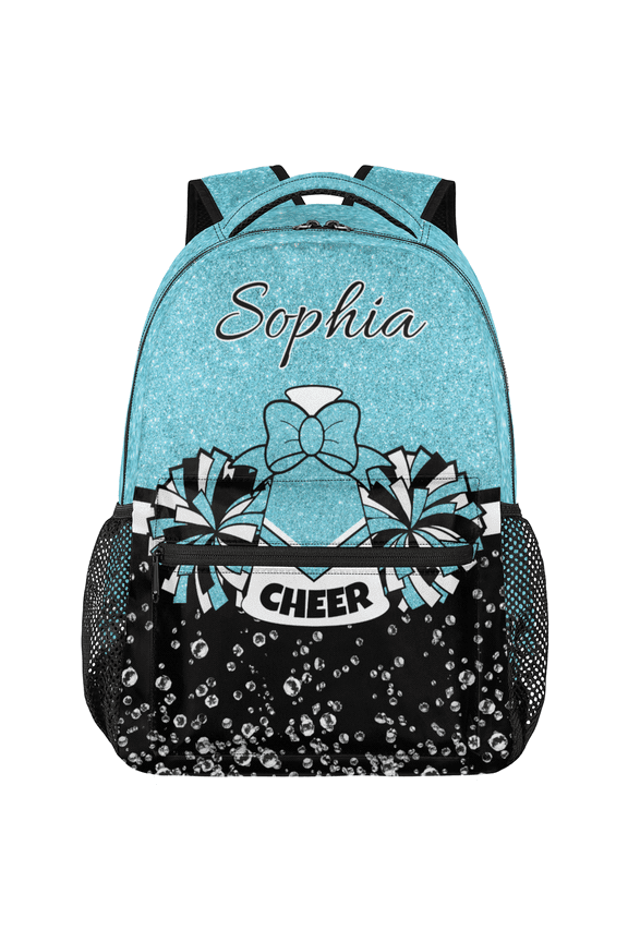 Custom Cheer Backpack Personalized Cheerleader Shoulder Bag with Name Laptop Bag for Women, Cheerleading Gifts, Azure Glitter