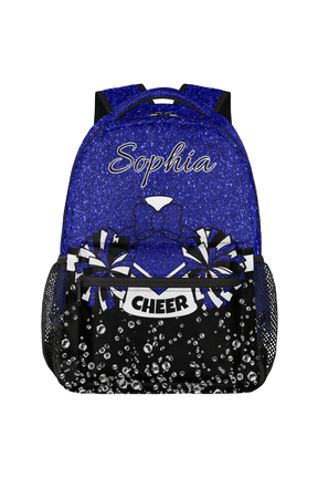 Custom Cheer Backpack Personalized Cheerleader Shoulder Bag with Name Laptop Bag for Women, Cheerleading Gifts, Blue Glitter