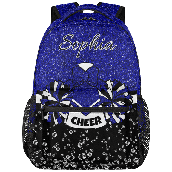 Jiaoprinted Custom Cheer Backpack Personalized Cheerleader Shoulder Bag with Name Laptop Bag for Women, Cheerleading Gifts, Blue Glitter