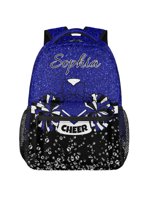 Custom Cheer Backpack Personalized Cheerleader Shoulder Bag with Name Laptop Bag for Women, Cheerleading Gifts, Blue Glitter