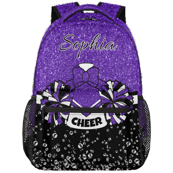 Jiaoprinted Custom Cheer Backpack Personalized Cheerleader Shoulder Bag with Name Laptop Bag for Women, Cheerleading Gifts, Purple Glitter