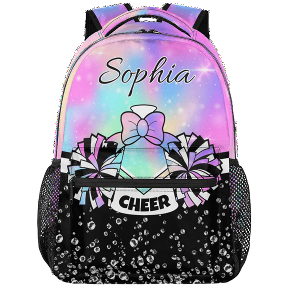 Jiaoprinted Custom Cheer Backpack Personalized Cheerleader Shoulder Bag with Name Laptop Bag for Women, Cheerleading Gifts, Rainbow Pinks