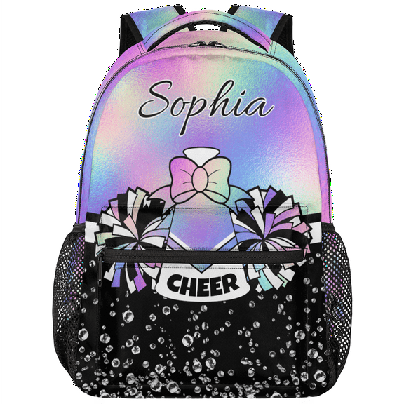 Jiaoprinted Custom Cheer Backpack Personalized Cheerleader Shoulder Bag with Name Laptop Bag for Women, Cheerleading Gifts, Rainbow Purple