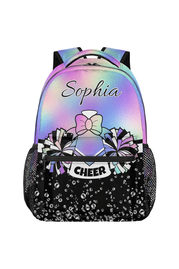 Custom Cheer Backpack Personalized Cheerleader Shoulder Bag with Name Laptop Bag for Women, Cheerleading Gifts, Rainbow Purple
