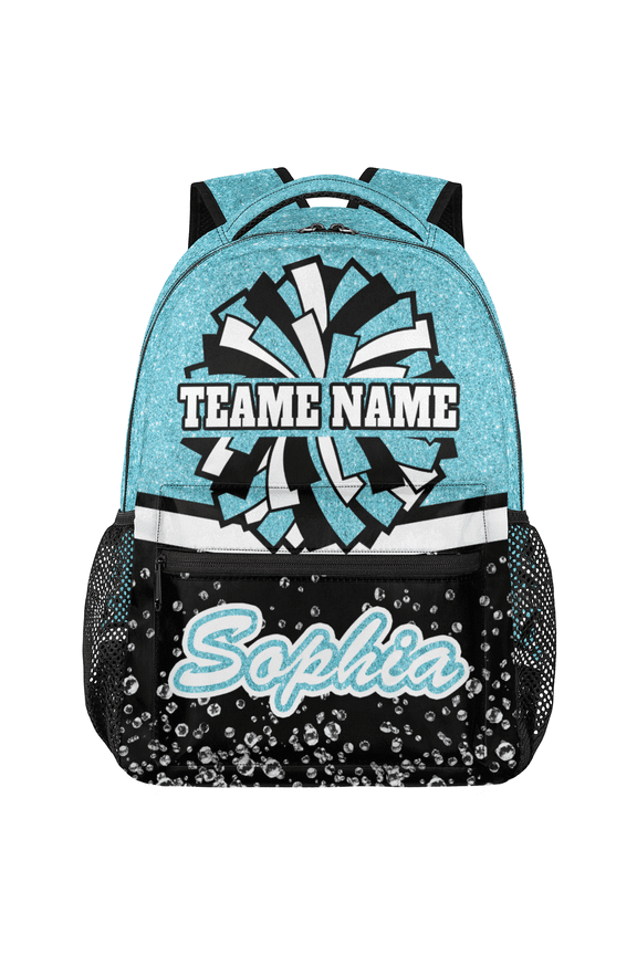 Custom Cheer Backpack for Cheerleader, Personalized Cheer Shoulder Bag with Name, Cheerleading Daypack Cheer Team, Azure Glitter