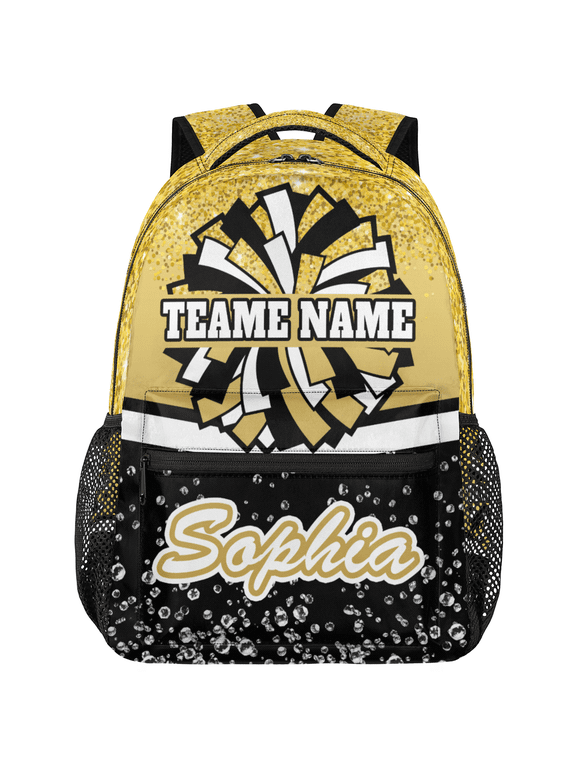 Custom Cheer Backpack for Cheerleader, Personalized Cheer Shoulder Bag with Name, Cheerleading Daypack Cheer Team, Gold Glitter